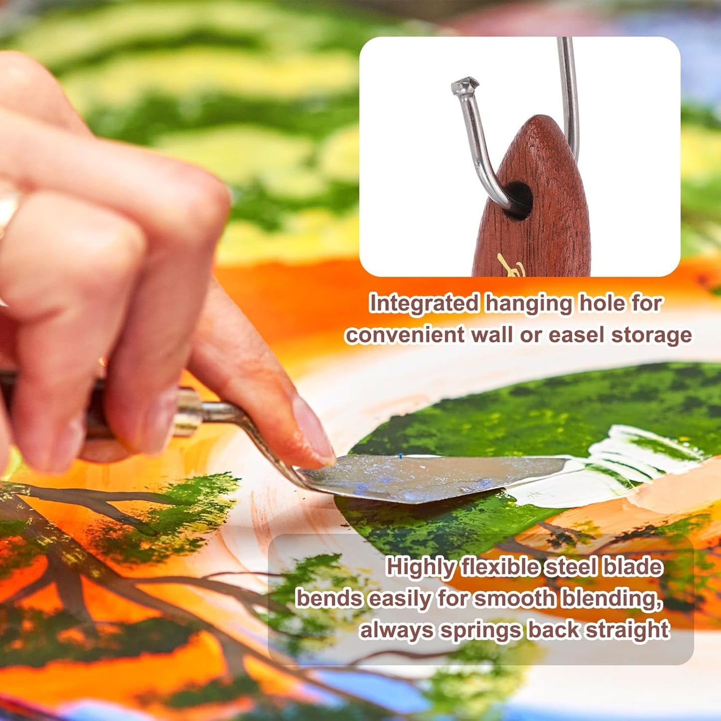 MECCANIXITY Pack of 1 Palette Knife No.20, 7.5" Long Palette Knives with Stainless Steel Flexible Spatula Pallet Knife and Wood Handle for Scraping, Mixing, Oil Acrylic Painting Canvas