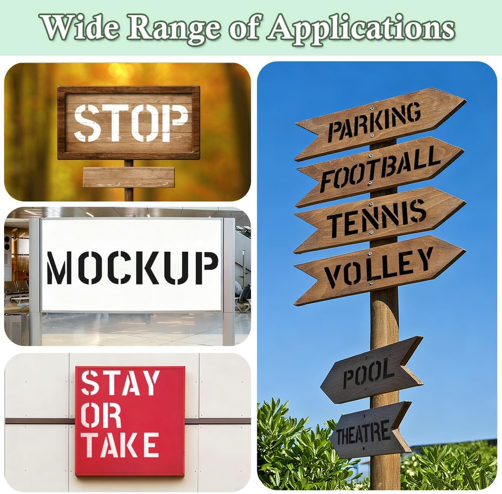 4 Inch 42 Pcs Reusable Letter Number Symbol Stencils, Plastic Painting Templates for Wood Wall Fabric Rock Chalkboard Signage School Door Porch DIY Art Craft Decoration Projects