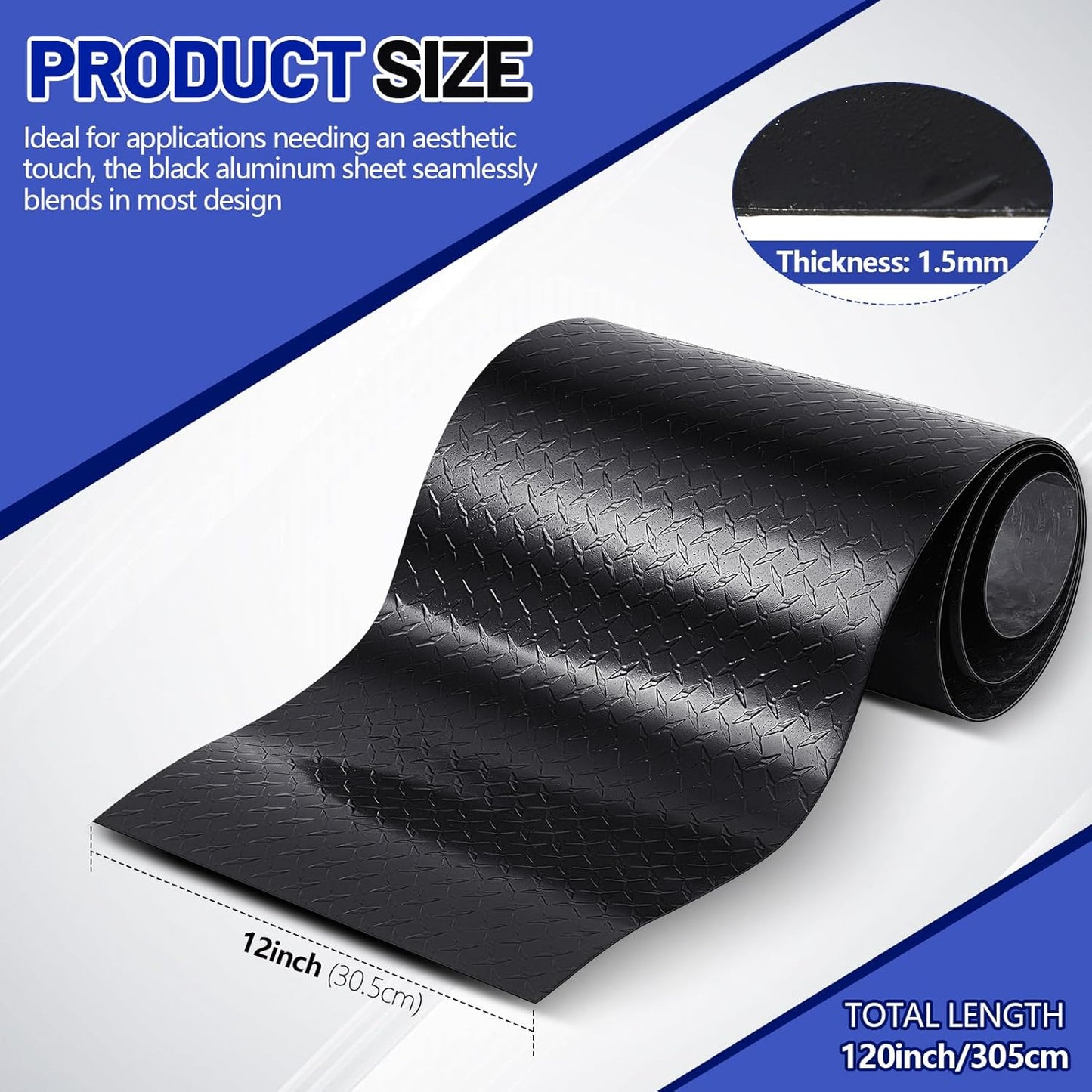 1pcs Diamond Plate Sheet Metal Heavy Duty Tread Aluminum Sheet Diamond Tread Plate for Wall Covering, Cargo Trailer, RV and More (12'' X 120'' X 0.06'',Black)