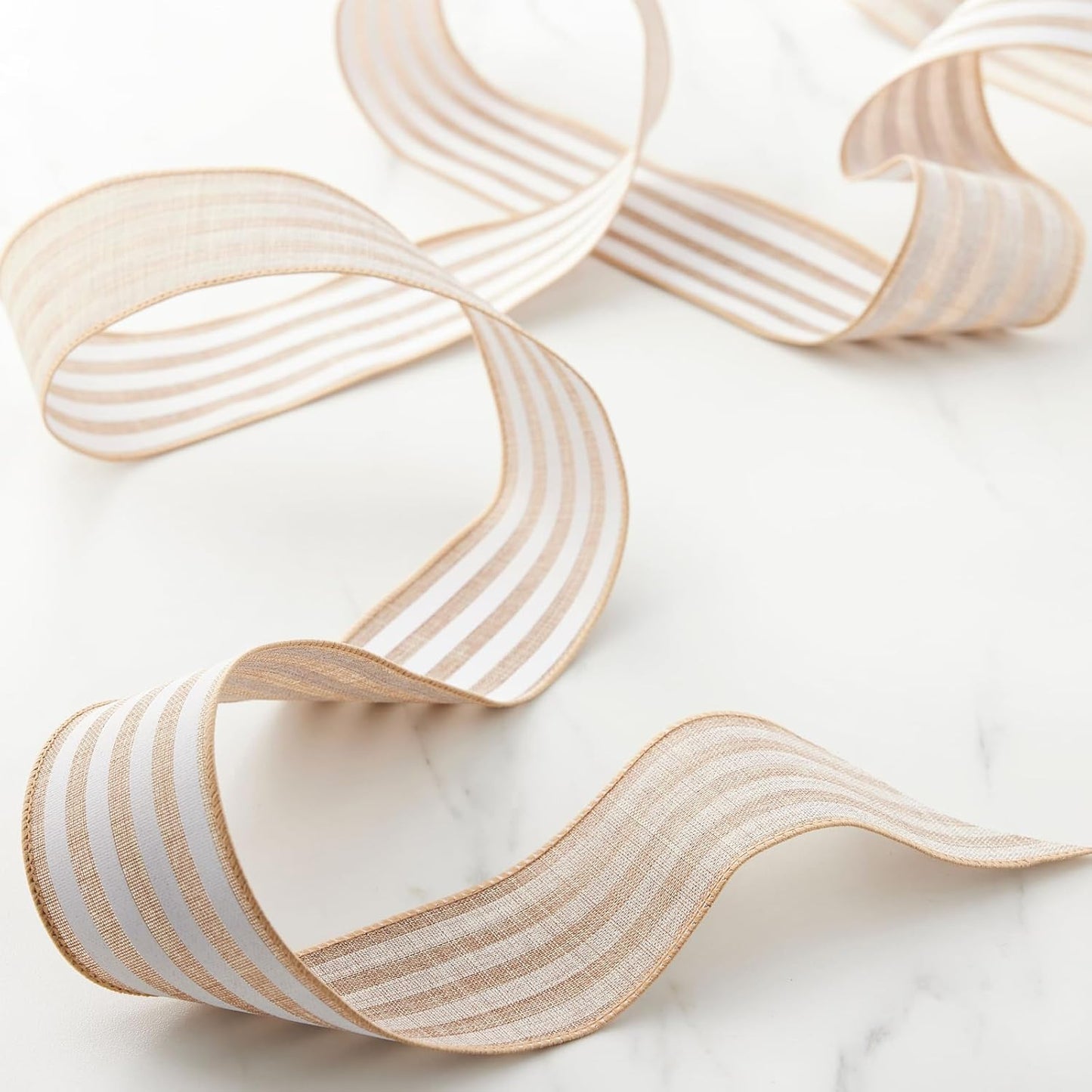 Burlap Ribbon Wired, Farmhouse Rustic White Stripe Ribbon for Gifts Wrapping DIY Crafts Floral Bows Wreath Making Party Supplies Holiday Home Decoration, 2.5 Inch x 10 Yards