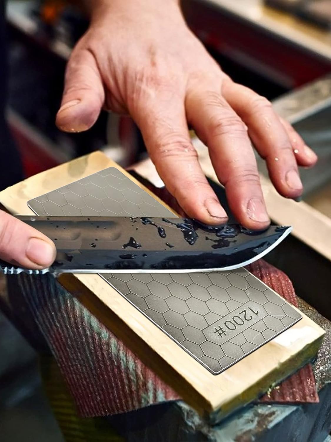 2PCS Diamond Sharpening Stone, Kalolary Knife Sharpener Stone Whetstone Honeycomb Surface Diamond Sharpener Plate with Non-slip Base for Pocket Knives Scissors, Outdoor Kitchen Tools (600/1200 Grit)