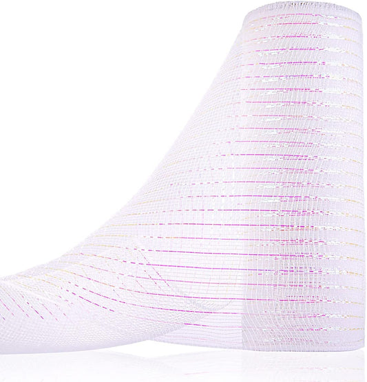 Anivia Deco Mesh Ribbon, 10inch x 30 Feet Each Roll Metallic Foil Mesh Ribbon for Wreaths Swags, Holloween, and Christmas Tree Decoration (White/Iridescent Foil)