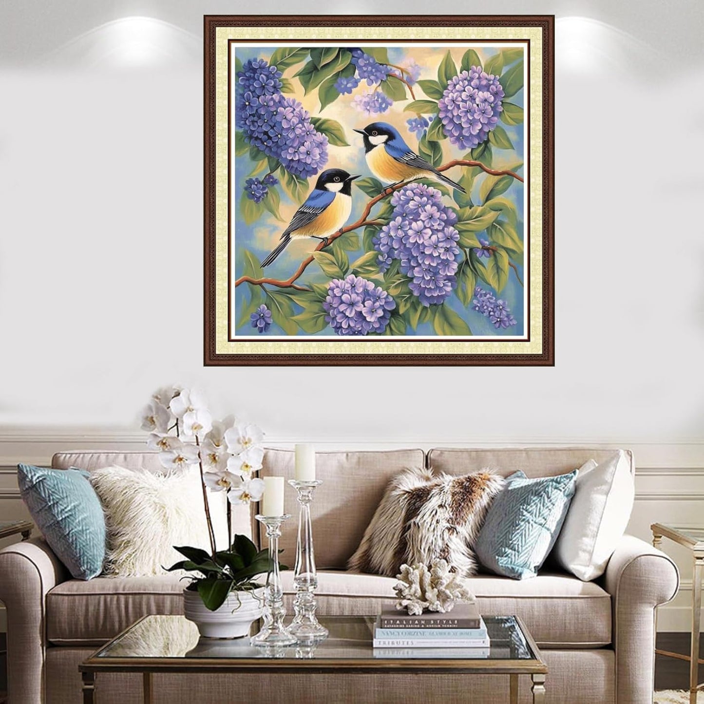 Findvoor Counted Cross Stitch Kits for Adults Full Range of Cross Stitching Embroidery Unprinted Pattern for Beginners, 11CT Needlepoint Kit Patterns Embroidery Kits-Flower Bird 18x18 inch