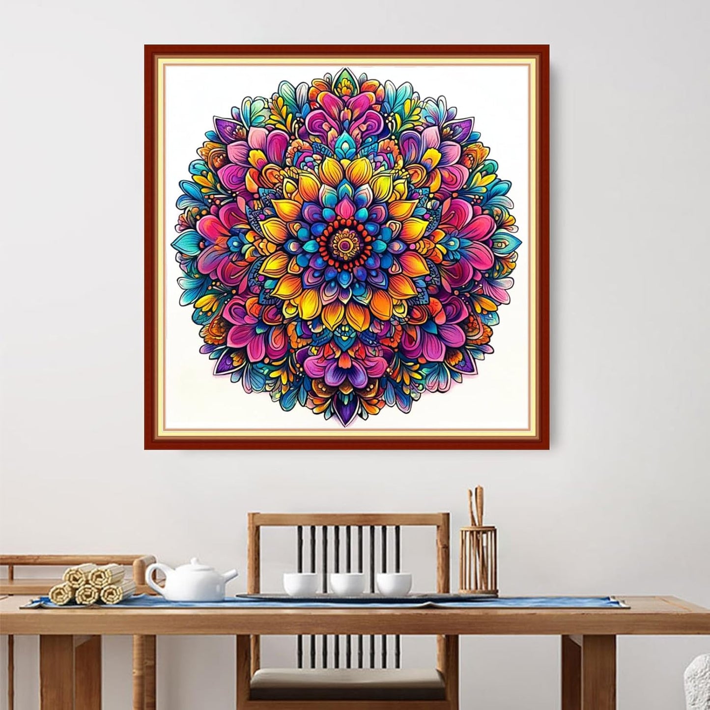 Foxdiviy Stamped Cross Stitch Kits for Beginners Full Range of Cross Stitching 11 CT Printed Cross Stitch Kits for Kids Adults Cross Stitch Patterns Needlepoint Kits-Colorful Mandala 18x18 inch