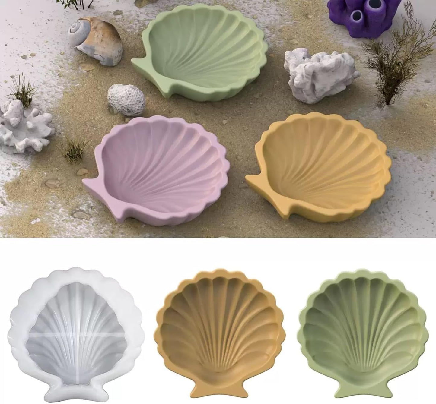 2PCS Ocean Theme Resin Molds, Seashell Silicone Epoxy Casting Mould for DIY Jewelry Plate Candy Container Storage Home Decor