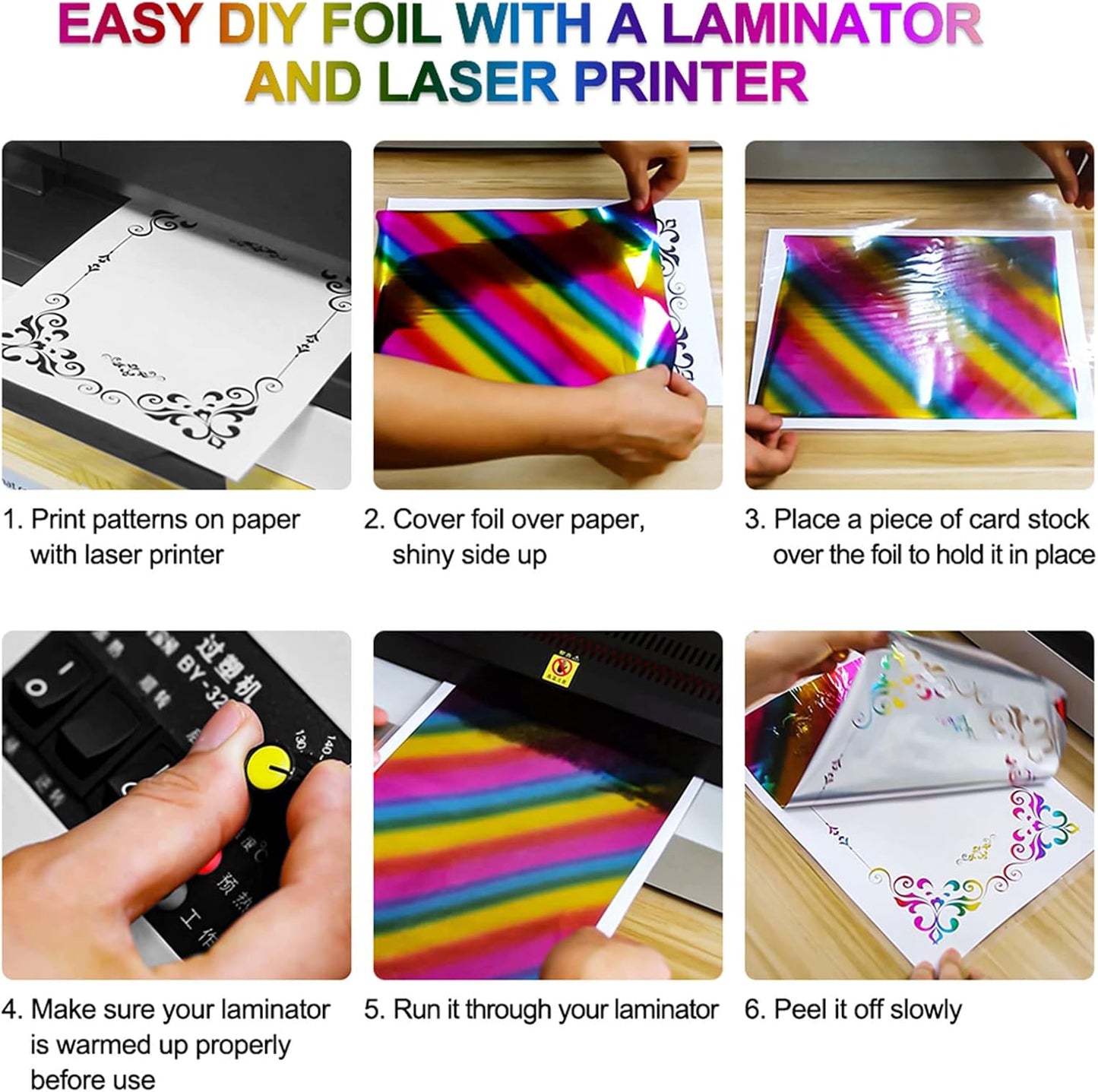 Briartw 20x29cm Hot Foil Paper 50 Sheets Pack Toner Reactive Foil Hot Stamping Foil Paper by Laser Printer and Laminator for Scrapbooking Craft Cardmaking DIY Album (Rainbow, 50 Sheets)