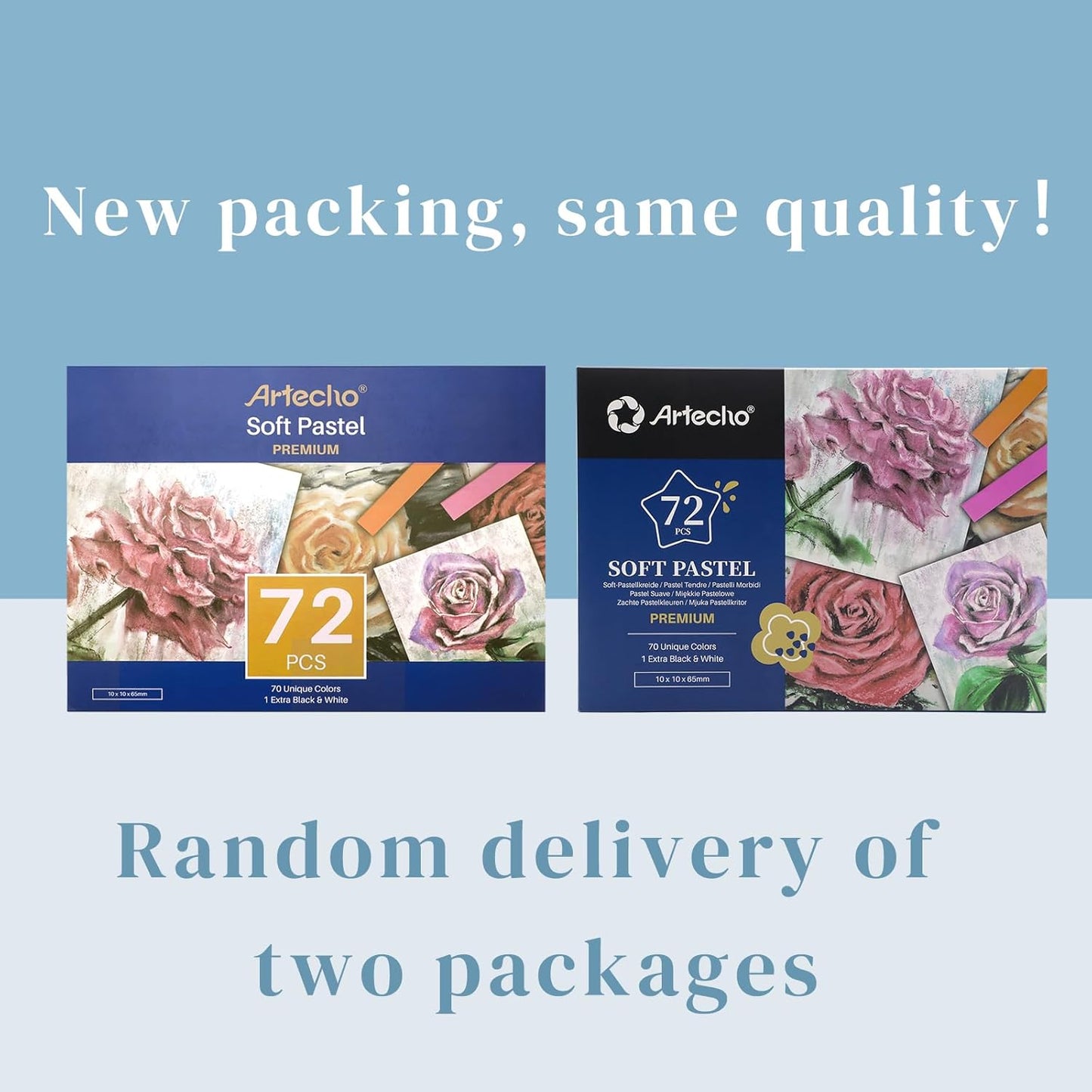 Artecho 72pcs Soft Pastels, 70 Colors Including 4 Fluorescent Colors, Extra Free Black & White, Square Chalk for Drawing, Blending, Layering, Shading, Pastels Art Supplies