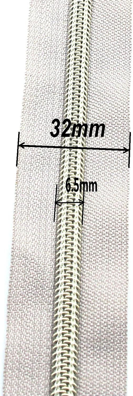 Leekayer #5 Light Gold Teeth Metallic Nylon Coil Zippers by The Yard Bulk 10 Yards Beige Tape with 25pcs Gold Sliders for DIY Sewing Tailor Craft Bag(Beige)