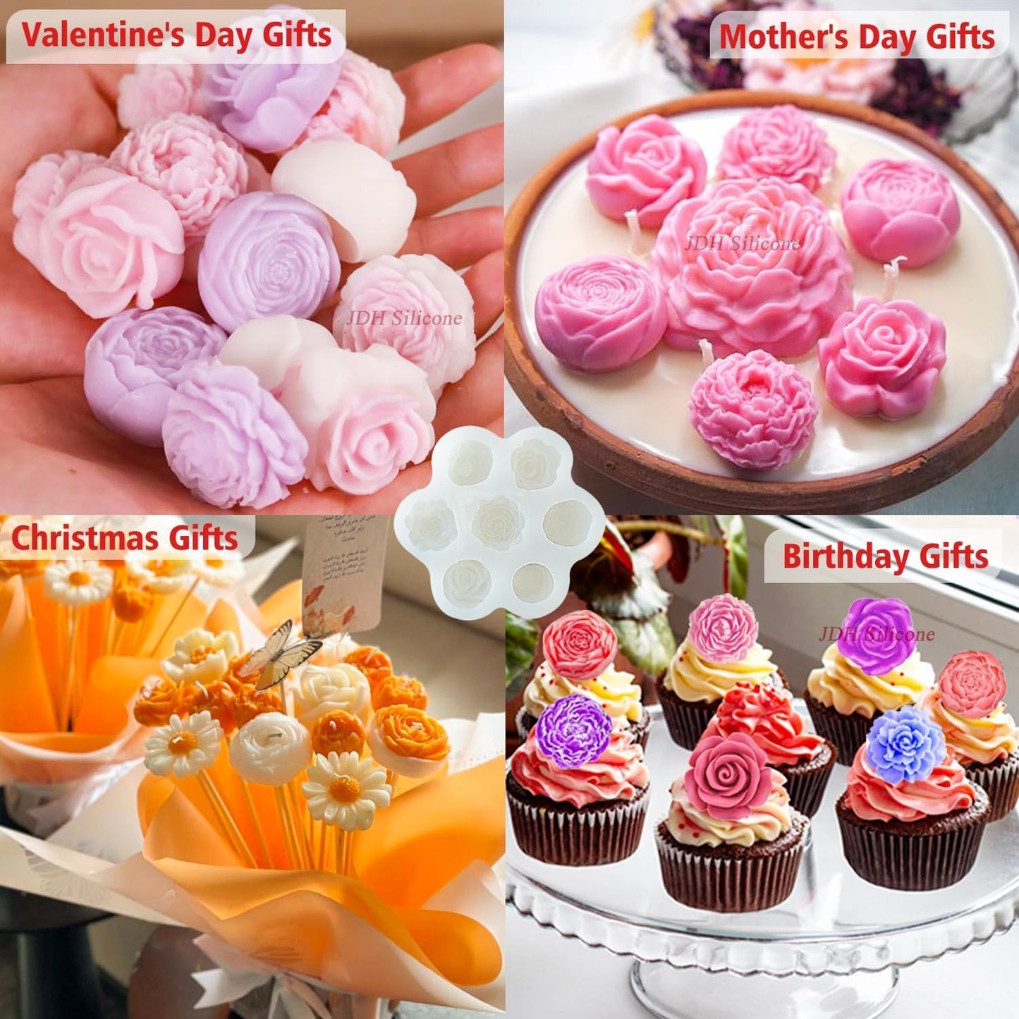 7 Sets Flower Candle molds,3D Valentin e's Day Mold for Candle Making for Candle Soap Making,Handmade Cake Dessert Decoration Chocolate Cupcake Candy Ice Mold,Resin Concrete Art Crafts Accessories