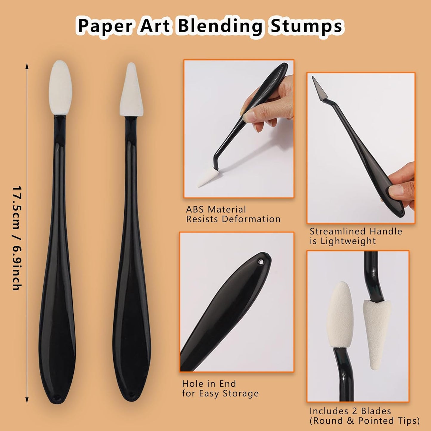 44 Pcs Blending Stumps & Sponge Wipers Set for Artists - 4 Handles + 40 Replaceable Sponge Tips - Charcoal, Graphite, Pastel Blenders for Sketching, Shading & Correcting Drawings (Black)