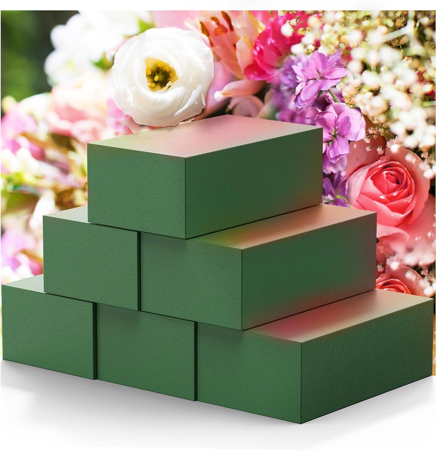 New 2025 6-Pack Floral Foam Blocks, Florist Green Foam for Flower Arrangements, Wet & Dry Styrofoam for Fresh and Artificial Flowers, Premium Plant Sponge Foam for Planters (5.5"L X 3.1"W X 1.6"H)