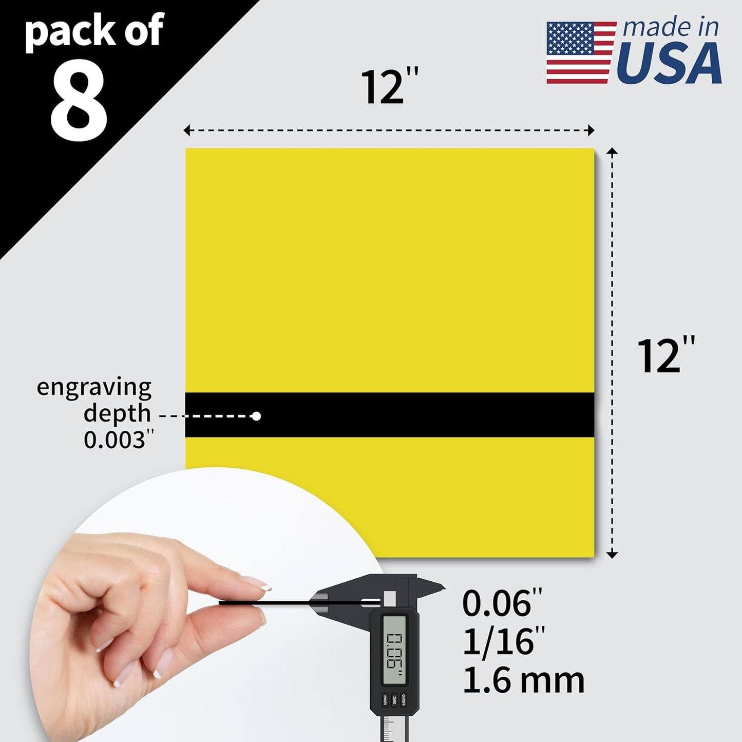 Trotec TroLase | 12"x12"x1/16", 8 Pcs | Yellow/Black | 2 Ply | Modified Acrylic | Laser Engraving Double Color Plastic Sheet | Engraving Blanks for Laser, Saw, Guillotine | Made in USA