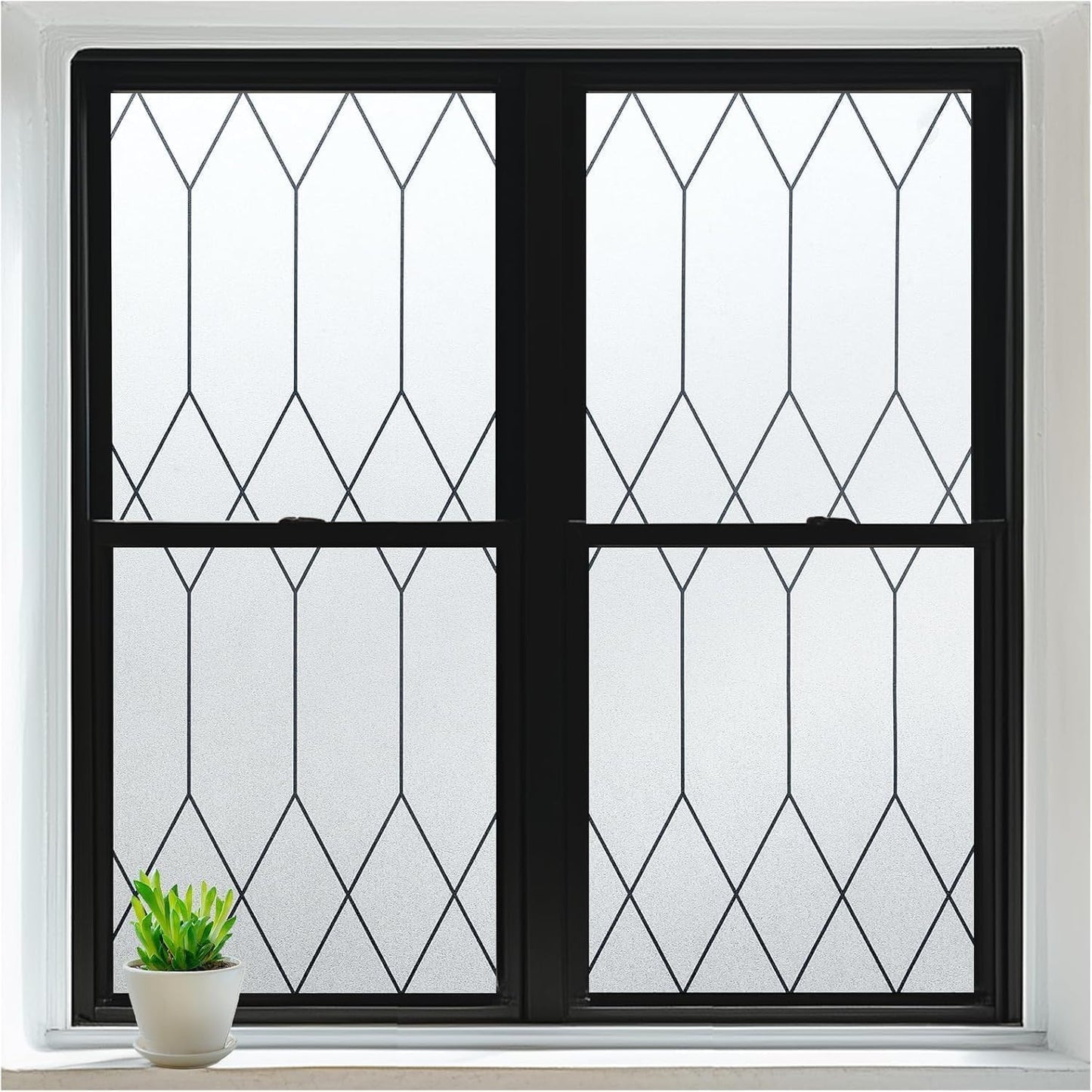 rabbitgoo Window Privacy Film for Glass Windows, Frosted Glass Cling with Decorative Moroccan Lattice, Removable Heat Control Sun Blocking Door Covering Sticker for Home Bathroom, 17.5 x 78.7 inches
