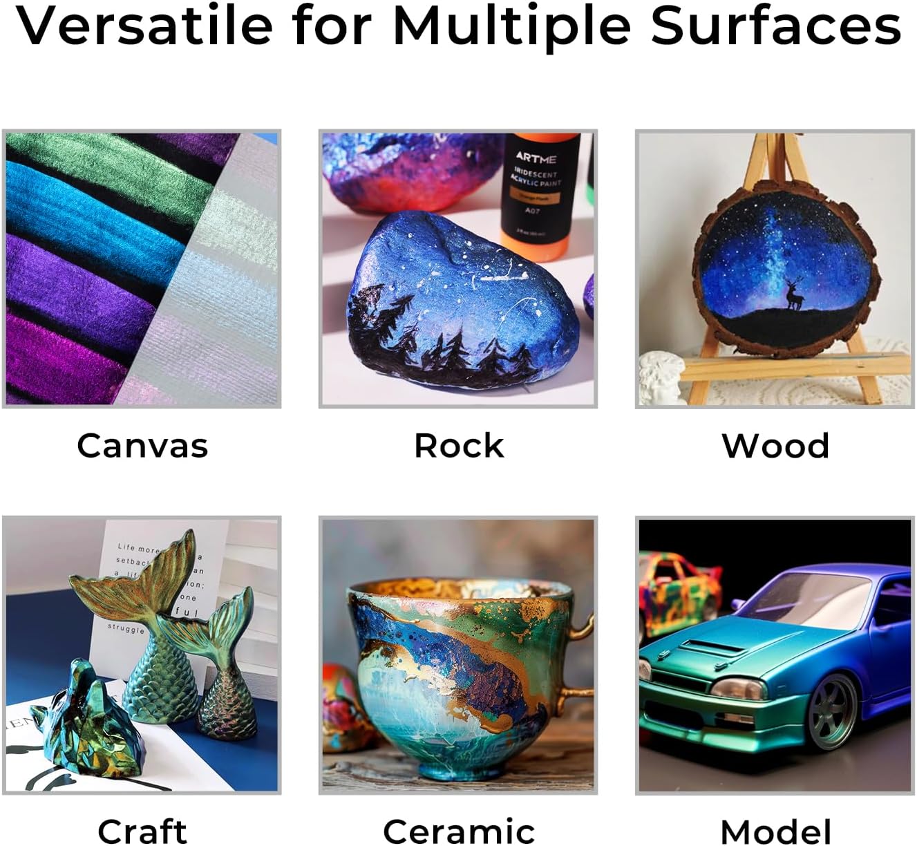 ARTME Iridescent Acrylic Paint Set, 20 Chameleon Colors in 2 oz/60ml Bottles, Color-shifting Acrylic Paint Perfect for Artists, Beginners on Canvas, Rocks, Wood, Fabric, Ceramic