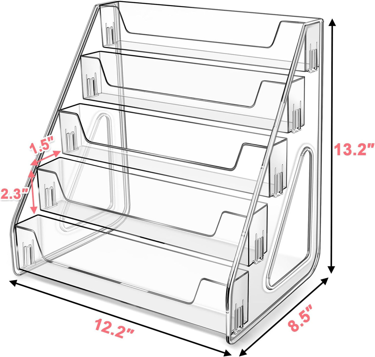Tall 5-Tier Acrylic Card Display Stand for Greeting Cards, Sports Cards, Postcards, Stickers & Brochures, Easy Snap-On Sticker Display Rack