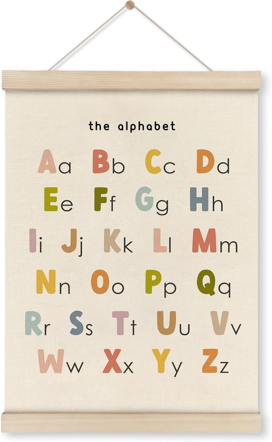 HRQKO ABC Poster Hanger Frame, Alphabet Wall Art, Cute ABC Poster Wall Art with Wooden Frames, Alphabet Banner Wall Hanging Decor for Nursery Toddler Playroom, 12x16 inch