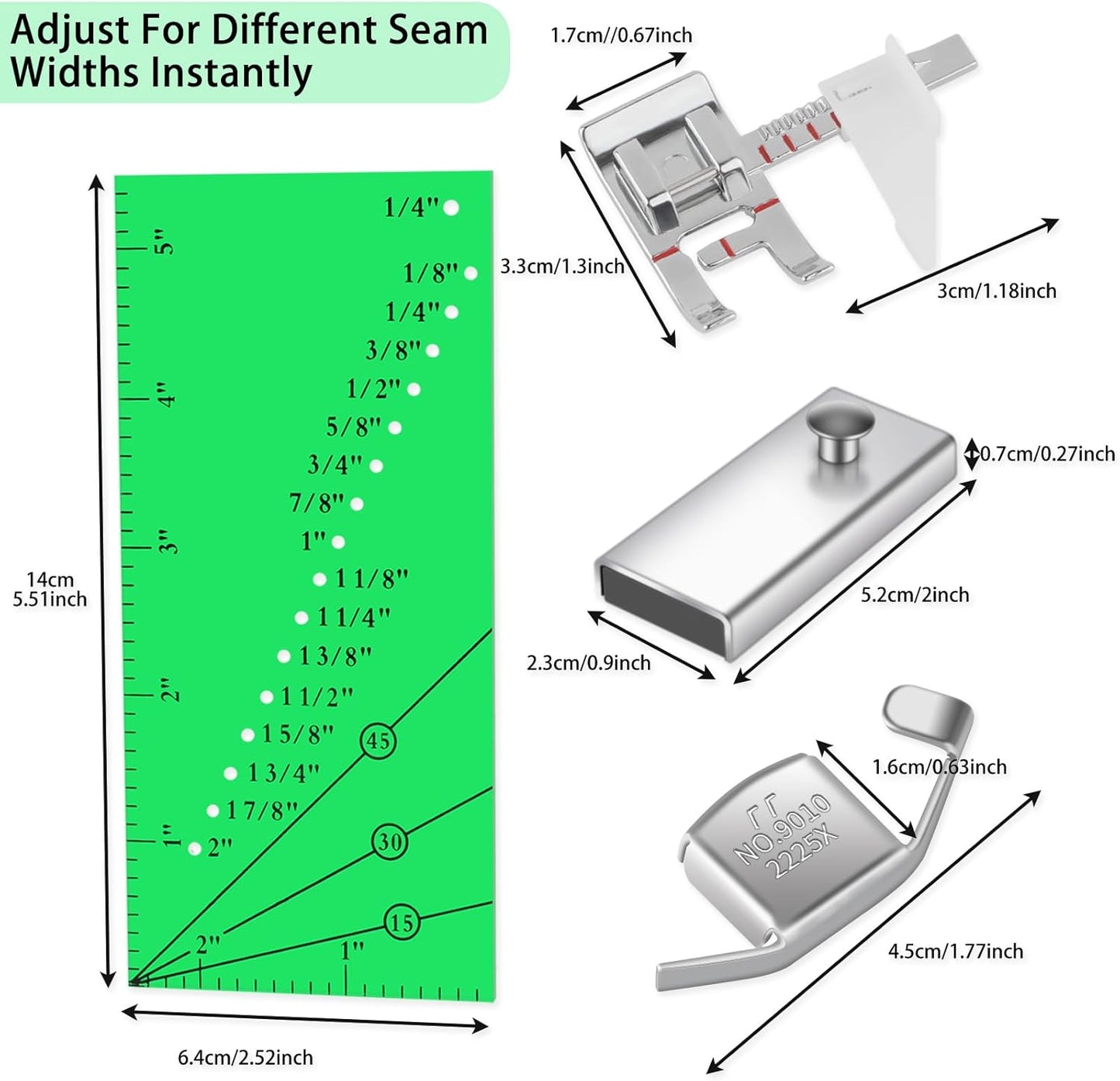 Adjustable Magnetic Seam Guide Ruler, 4-Piece Sewing Machine Accessory Set for Beginners & Professionals
