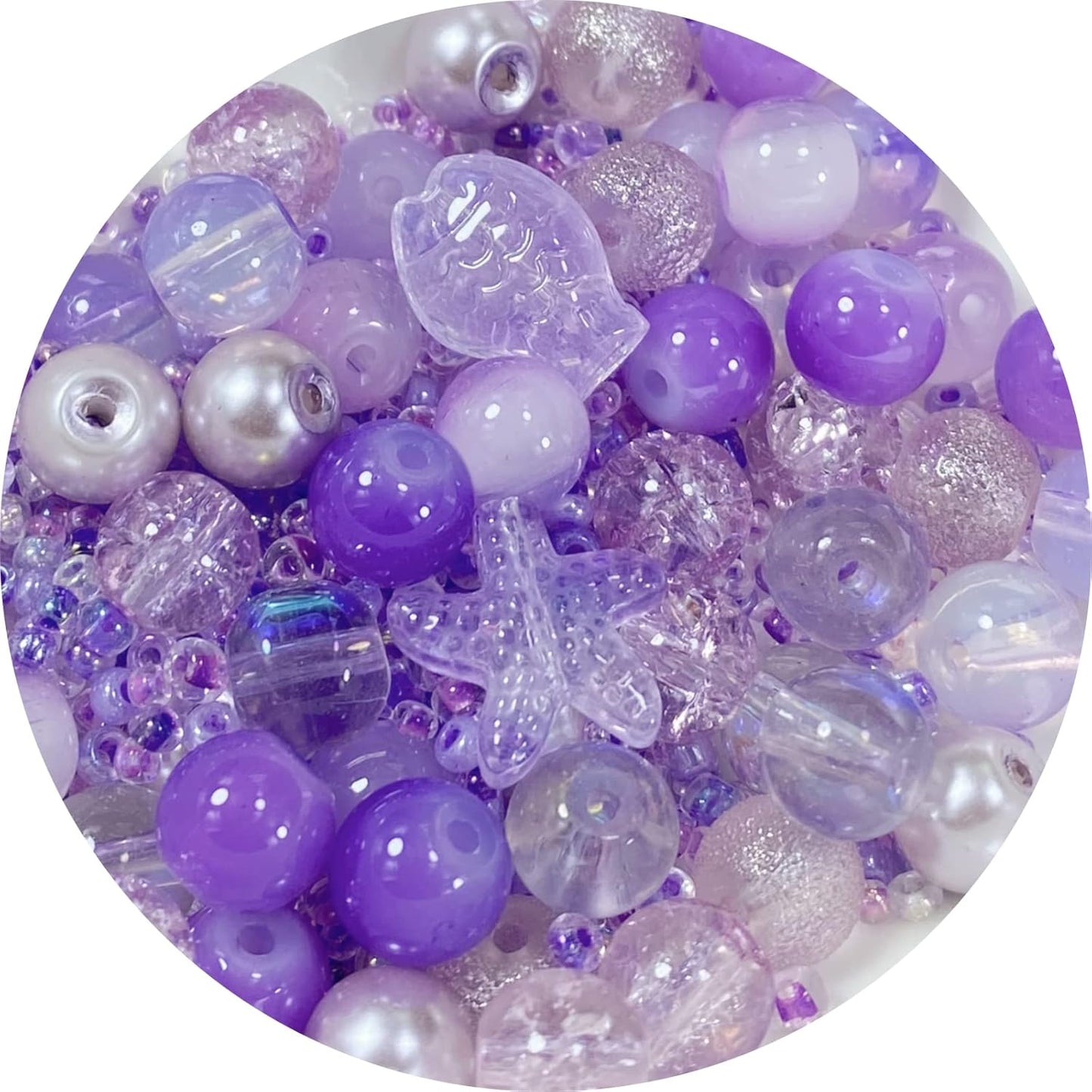 Assorted Glass Resin Beads Multi Size Colors Smooth Cracked Gravel Millet Spacer Beads for Bracelets Necklace Earring DIY Jewelry Making Craft(Lilac Violet Series)