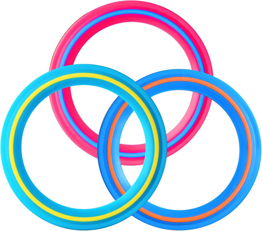 JEEFUD Flying Disc for Kids Adults 11 inch Flying Ring, 3 Pack Beach Backyard Sports Play Soft Discs, Sport Outdoor Toy Gift for 4+ Year Old Boys Girls Family (3PCS (Blue，Pink&Turquoise))
