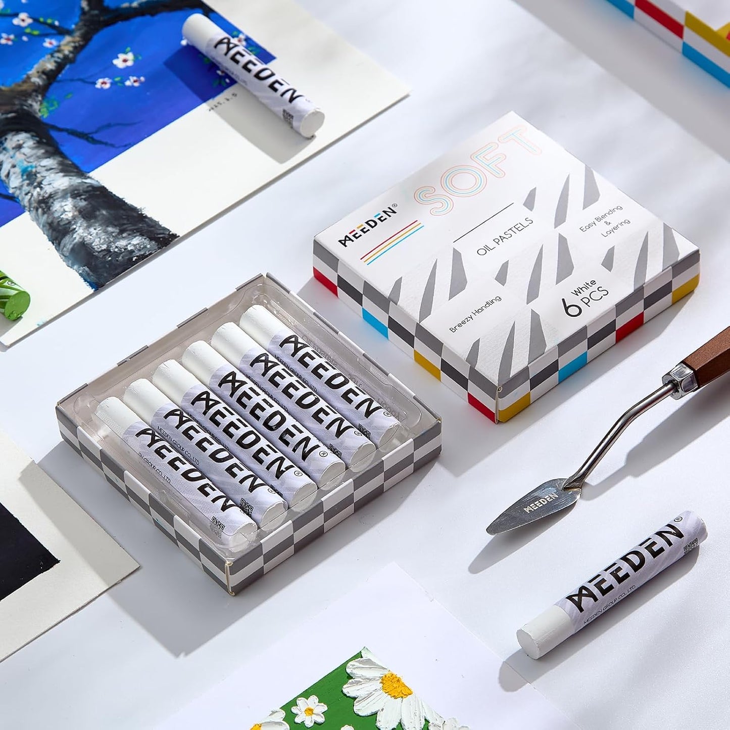 MEEDEN Soft White Oil Pastels: 6 Pcs Oil Pastels for Artists Beginners Adults - Smooth Oil Pastel Crayons for Art Supplies, Painting, Drawing, Blending, Layering, Shading