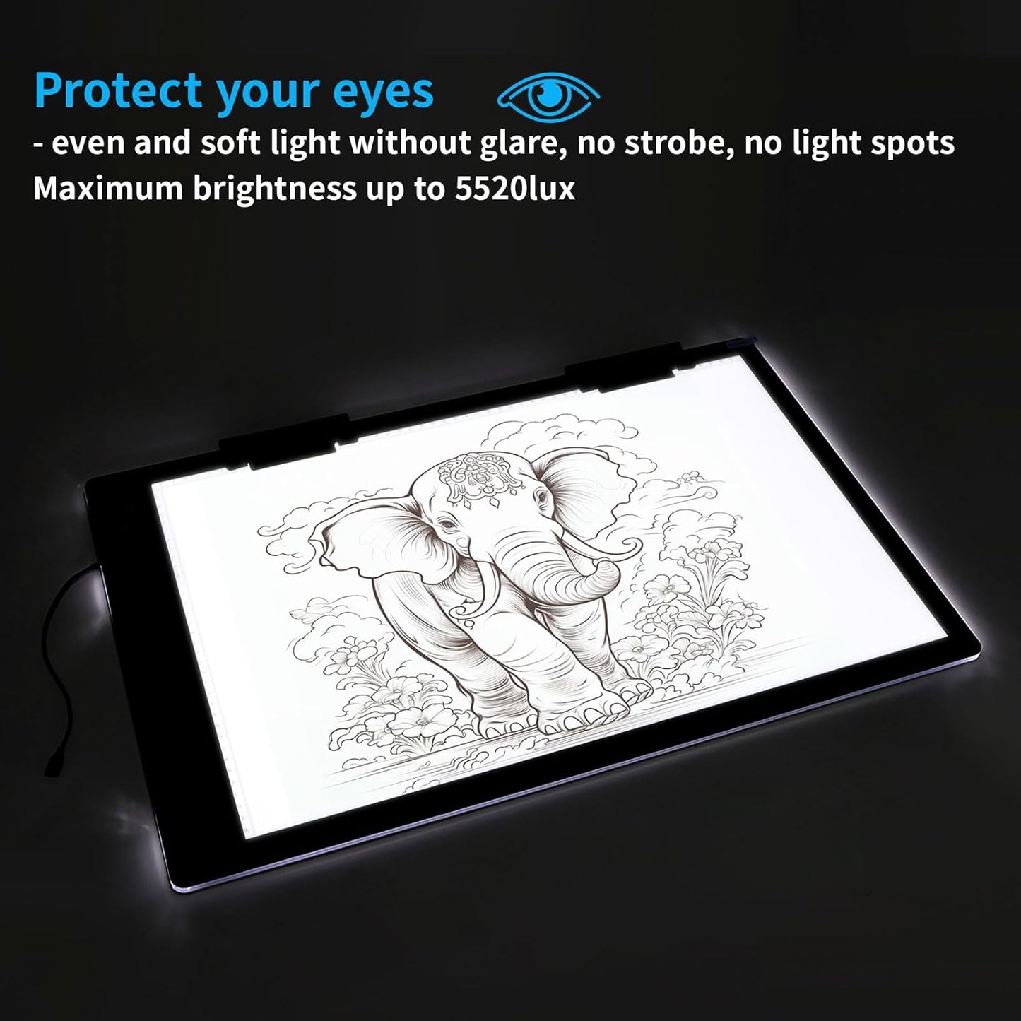 Rechargeable A2 Light Pad, Wireless Battery Powered Artist Tracing Light Box, 3 Colors/6-Level/Stepless Adjusted Brightness Large Light Board for Diamond Painting, Cricut Weeding Vinyl, Art