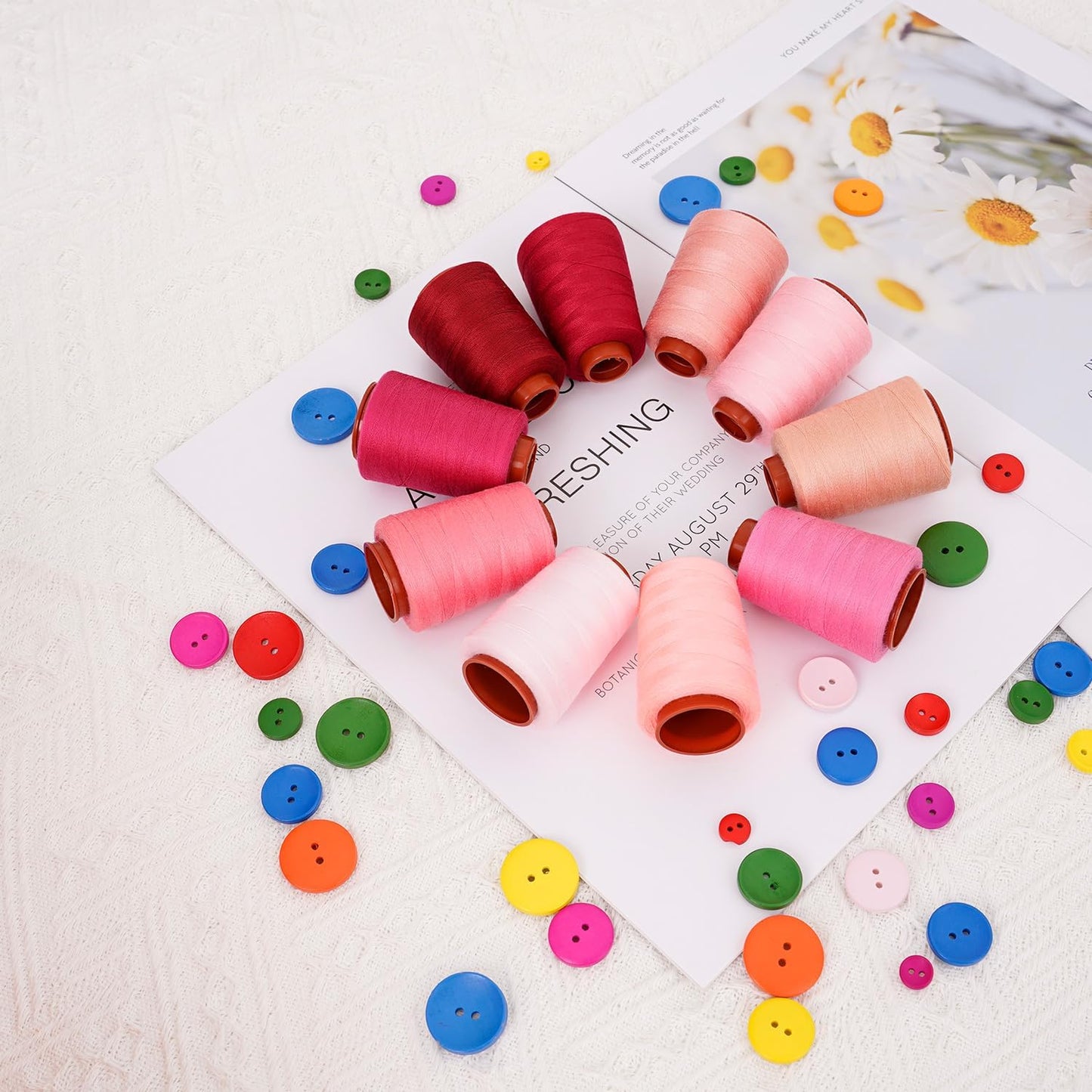 10 Pcs Sewing Thread, All Purpose Sewing Thread, 10 Spools Assorted Colors Each 800 Yards of Polyester Threads for Sewing Machine, Hand Stitching, Quilting, Serger (Pink Color System)