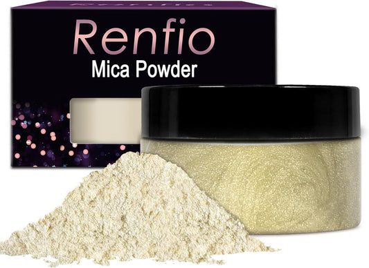 Renfio 100g Mica Powder Pigment, Metallic Natural Dye Mineral Pearl Shimmer Epoxy Resin Dye for Painting Soap Making Slime Bath Bombs 3.5 Oz - Gold Pearl Sparkle