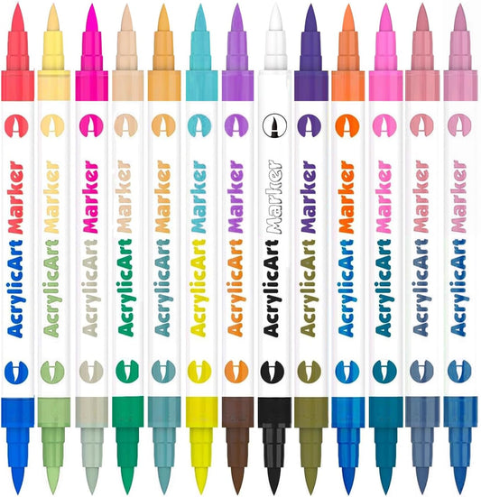 Tommax Acrylic Paint Marker Pens 26 Color, 13pcs 2-headed 2-Color Dual Tip Pens, Point Acrylic Paint Markers for Wood, Canvas, Stone, Rock Painting, Glass, Ceramic Surfaces, DIY