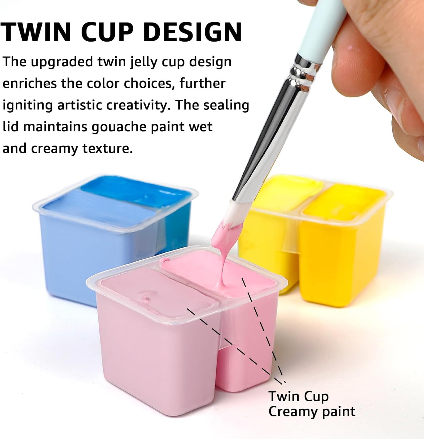 HIMI Gouache Paint Set, 48 Colors x 0.4oz, Twin Cup Jelly Design, bouns 3 Brushes & a Palette, Non-Toxic, Opaque Guache Paint for Canvas and Watercolor Paper - Perfect for Beginners, Students, Artists