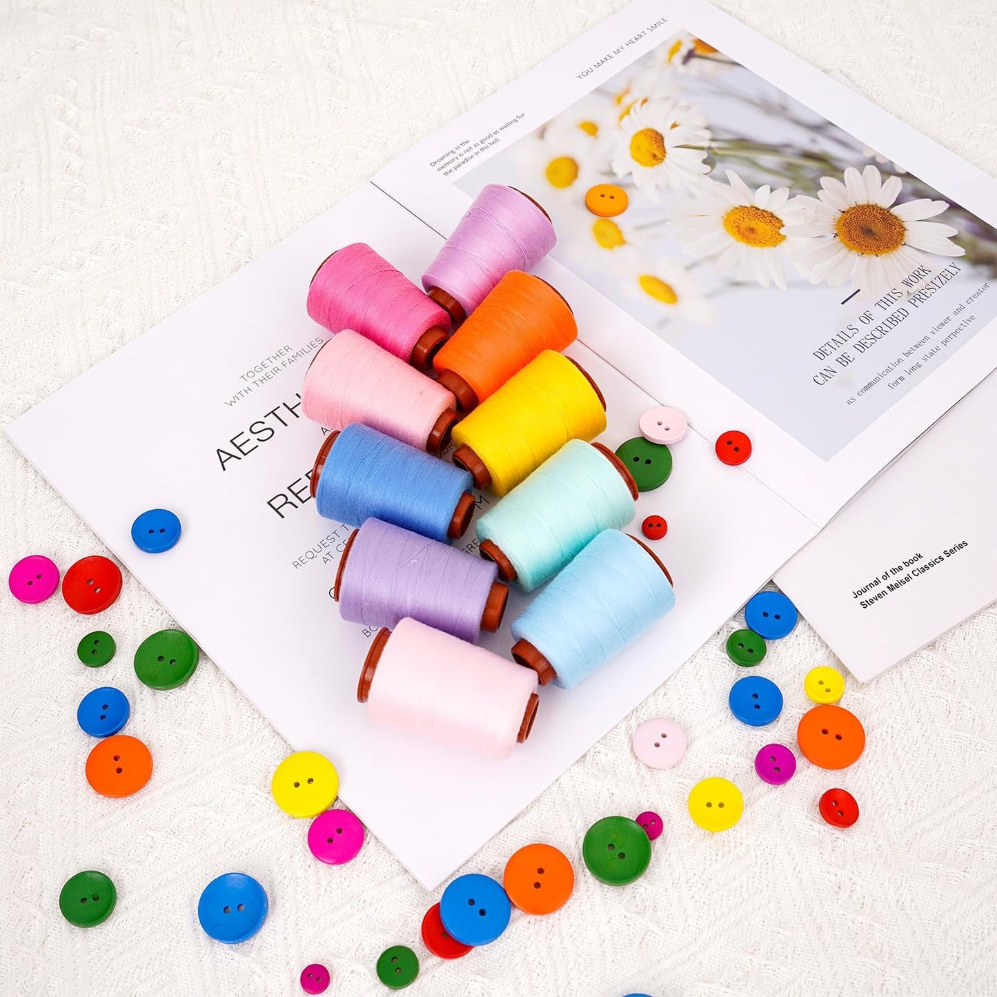 Sewing Thread Kit, All Purpose Sewing Thread 40wt, 10 Spools Assorted Colors Each 800 Yards of Polyester Threads for Sewing Machine, Hand Stitching, Quilting, Serger (Light Color Series)