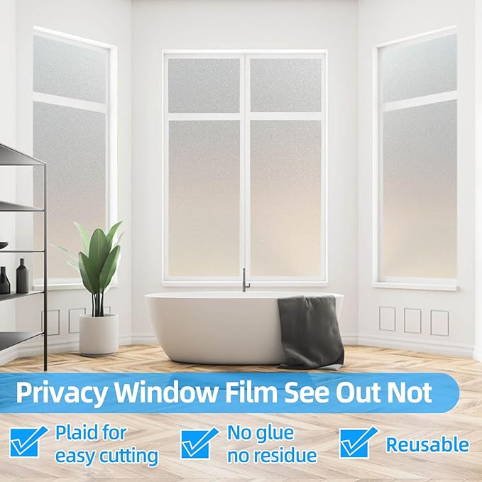 Window Privacy Film Frosted Glass Window Film Heat Blocking Window Tinting Film for Home Non Adhesive Static Cling Removable Frosting Bathroom Door (Pure, 35.4 x 98.4 Inch)