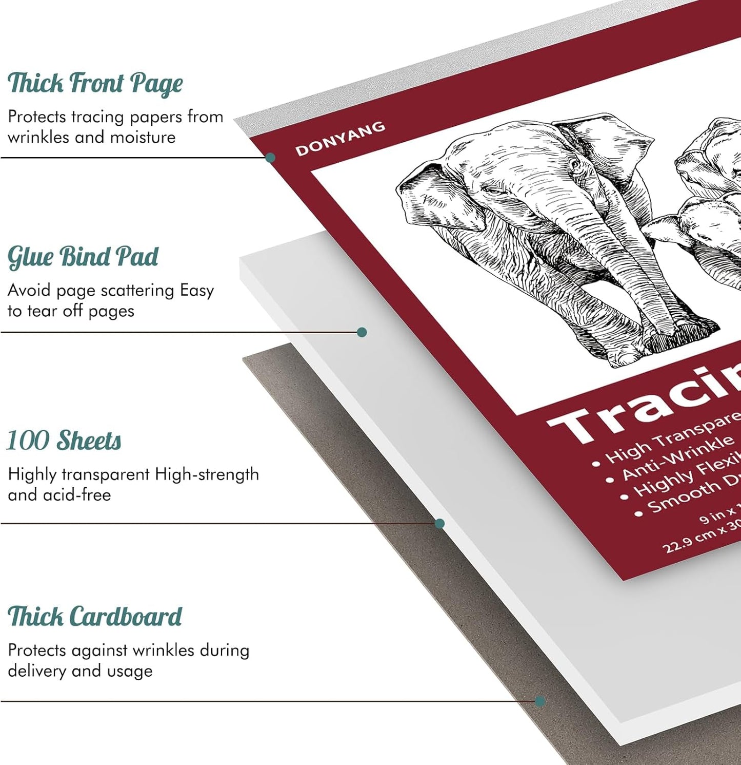 Tracing Paper 9x12 inch, 100 Sheets Transparent Vellum Paper for Tracing Pads, Translucent Tracing Paper for Pencil, Marker and Ink - Trace Images, Sketch, Preliminary Drawing, Overlays, Red