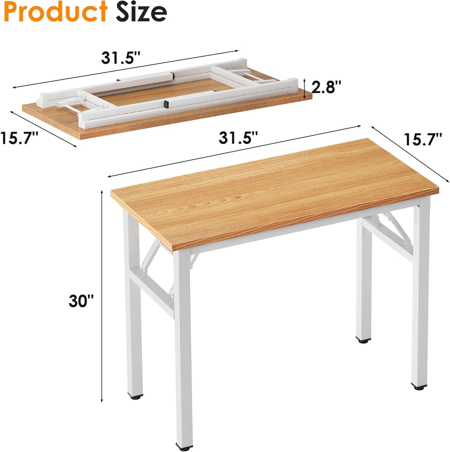 Need Folding Computer Desk - 31.5 Inch Foldable Office Writing Work Study Kids Student Teacher Home Bedroom Table for Small Space, Teak White