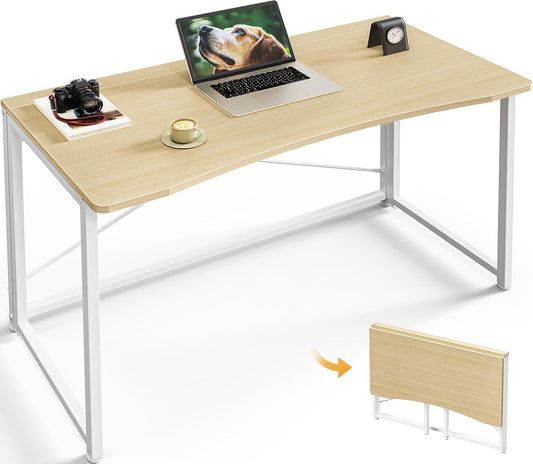 Huuger Folding Desk for Small Spaces, 39.3 Inch Foldable Computer Table, for Home Office, Study, Bedroom, Dorm, Space Saving, Small Writing Work Office Computer Desk, Easy to Fold, Oak