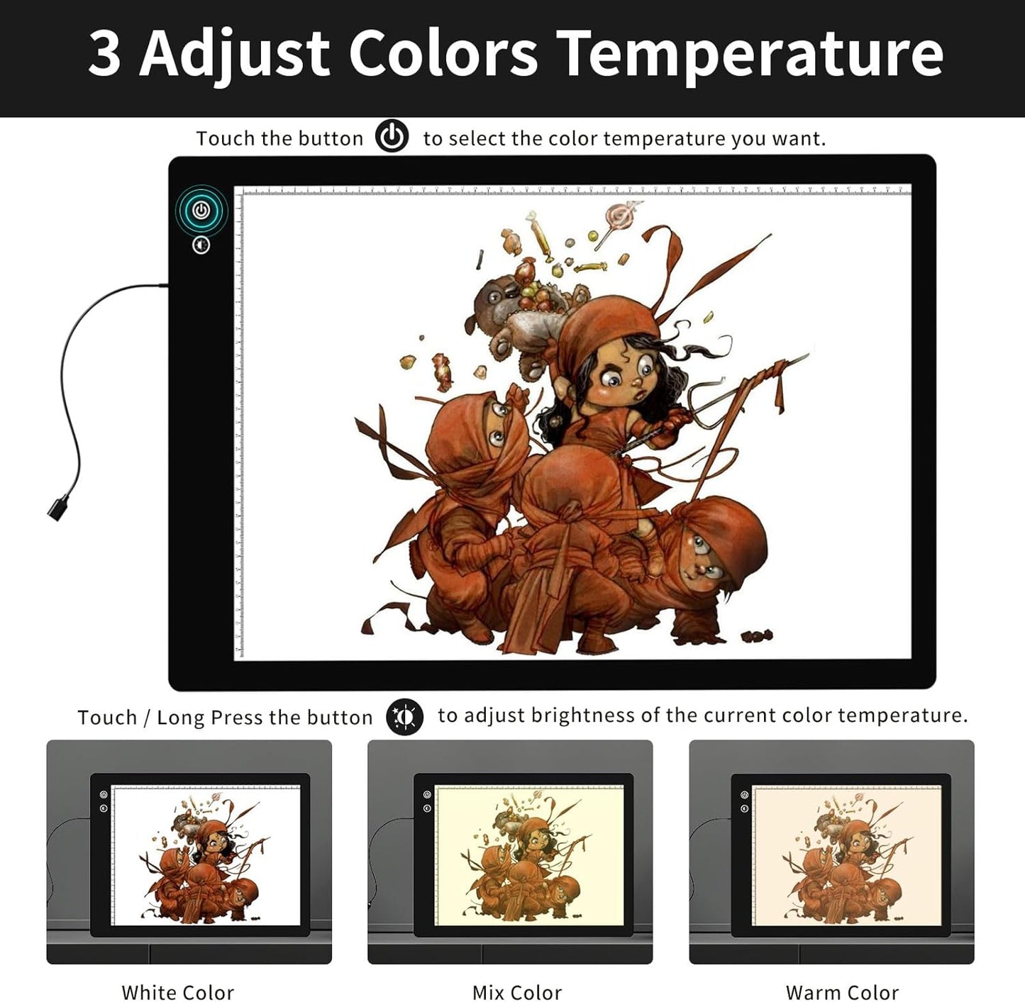 Rechargeable A2 Light Pad, Wireless Battery Powered Artist Tracing Light Box, 3 Colors/6-Level/Stepless Adjusted Brightness Large Light Board for Diamond Painting, Cricut Weeding Vinyl, Art