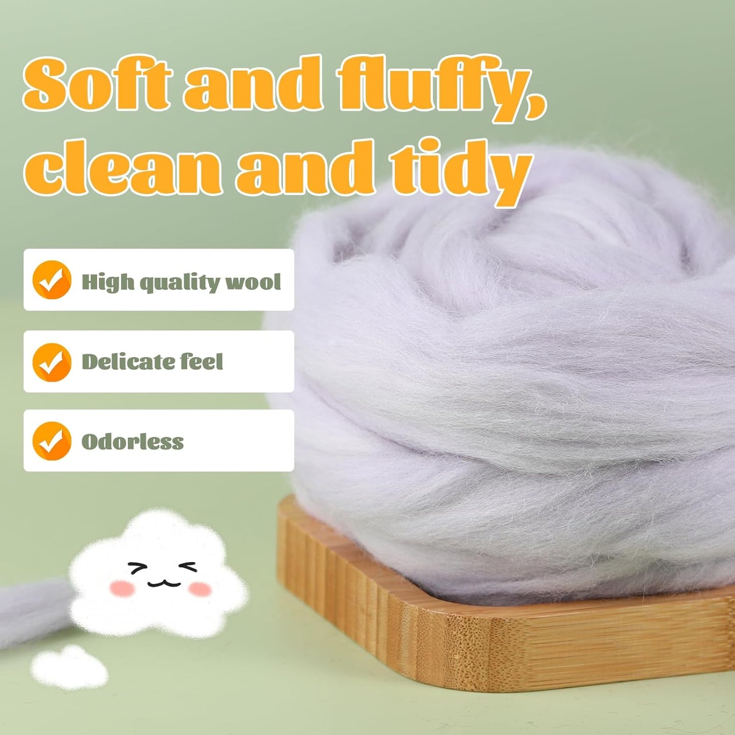 3.53oz Wool Roving Yarn, Fiber Roving Wool Top, Needle Felting Supplies, Pure Wools, Chunky Yarn, Spinning Wools for Needle Felting Wet DIY Hand Spinning (Grey)