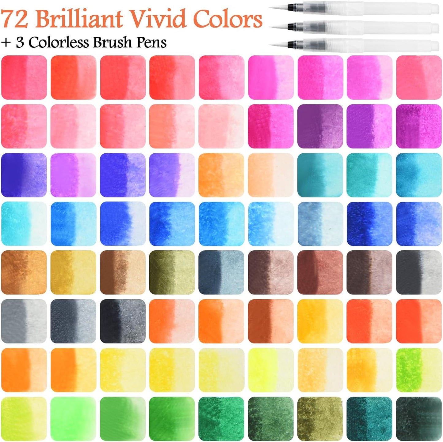 Watercolor Brush Pens,72 Colors Brush Tip Pens for Watercolor Painting, 3 Aquapen Blending Brush,Watercolor Markers for Artists and Beginner Painters Coloring Books, Calligraphy,Manga