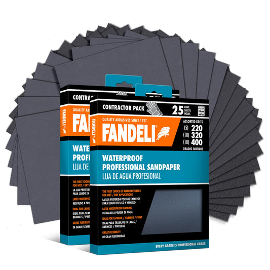 Fandeli | Waterproof Sandpaper | Assorted Grits (220, 320, 400) | 50 Sheets of 23 x 28 cm | Waterproof Car Sandpaper | Sanding Paint | Sanding Varnish