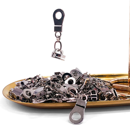 Sawoake 50PCS #5 Silver Metal Handle for Nylon Coil Handle Charm for Purse Handbag Craft Sewing Luggage Bag Bulk