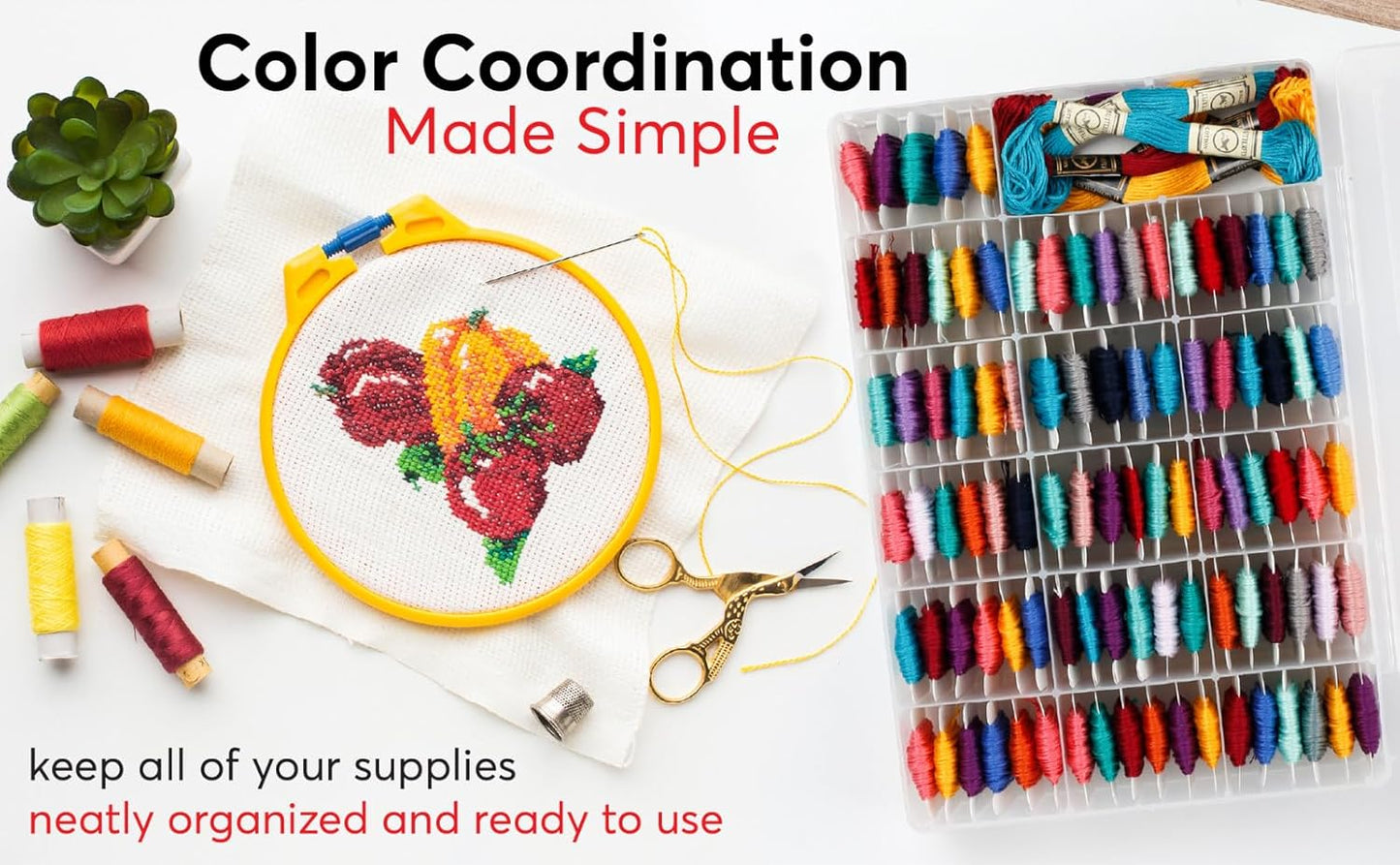 3PACK Embroidery Floss Organizer Box with 50 Cardboard Bobbins - 17 Compartments Clear embroidery thread and Beads organizer box, Snap-Tight Clear Sewing Organizer - Jewelry Bead Holder (Made in USA)