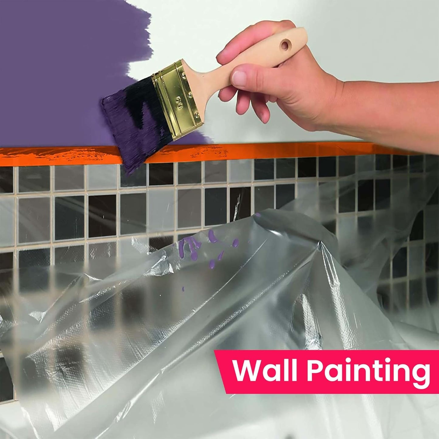 TAPEBEAR Pre-Taped Masking Film, 102" x 56Feet x 3Roll Plastic Sheeting Cover for Painting, Tape and Drape, Painters Masking Tape Film Plastic Drop Cloths for Auto, Appliance and Furniture