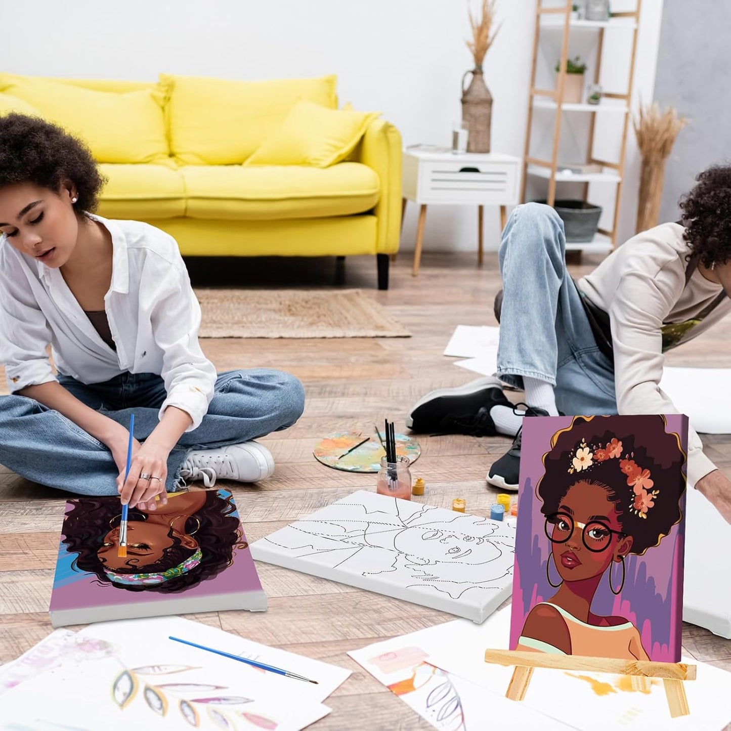 Zhanmai 12 Pack Pre Drawn Canvas for Painting Sip and Paint Kit 8" x 10" Paint Party Set Canvas Painting Pre Printed Canvases for Party Favor DIY Virtual Adult's Date Night(Charming Girl)