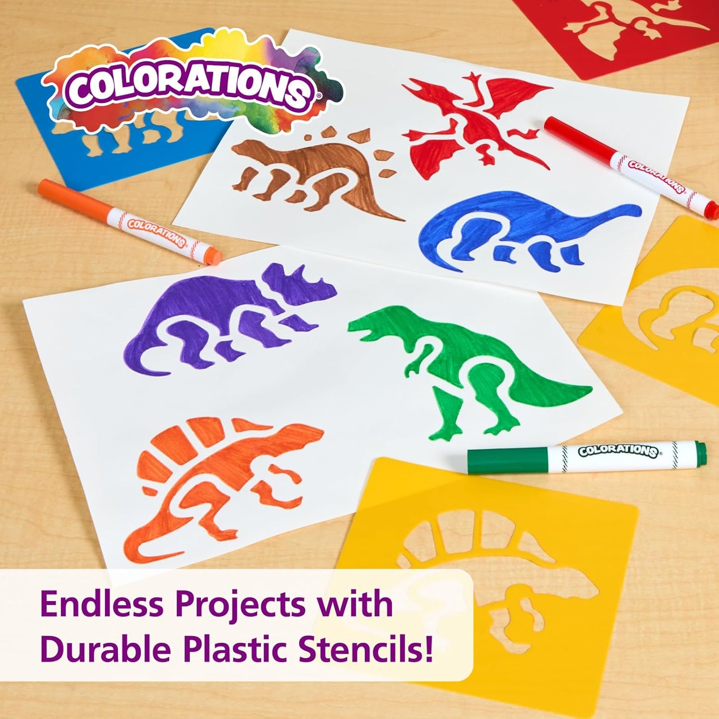 Washable Plastic Dinosaur Stencils - Set of 6