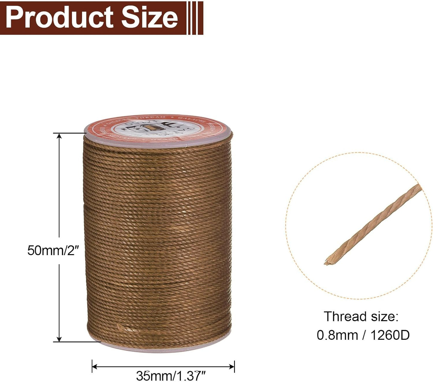 uxcell Round Leather Sewing Waxed Thread, 55m / 60 Yards Polyester Wax String, 0.80mm Wax Stitching Cord for Leather Crafts, Bookbinding, Bracelets Braided, Light Brown, 2pcs