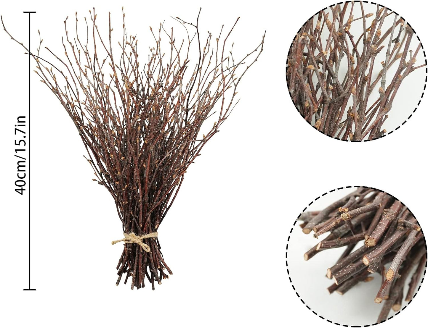Uieke 100PCS Natural Dried Birch Twigs - 17 Inch Dried Plants Decorative Branches for DIY Crafts, Sticks for Vases Wedding Arrangements Home Wreath Decor