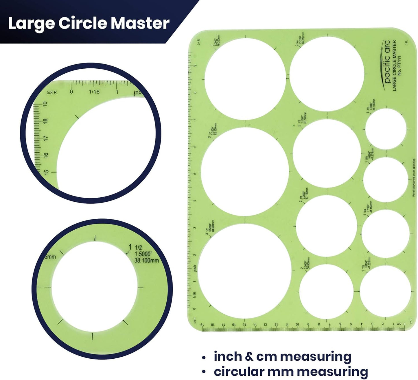 Pacific Arc Template: Large Circle Master, 11 Circles, 1.5" to 3.5" 8.5" x 11"