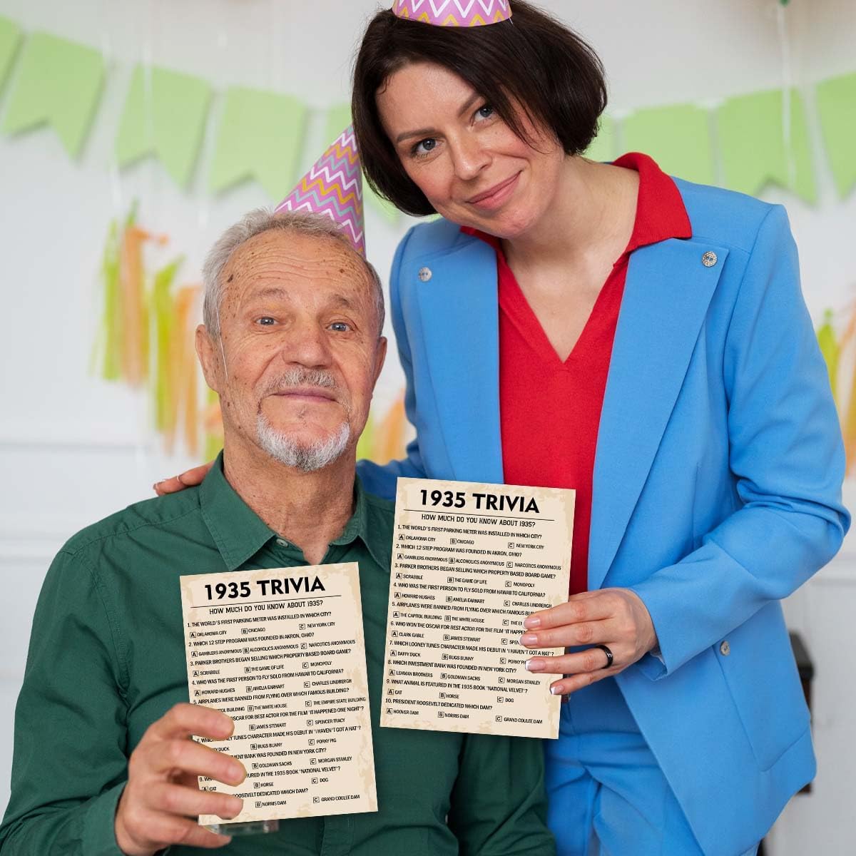 QUPT 90th Birthday Party Games, 1935 Trivia Games, Birthday Party Supplies for Adults, Fun 1935s Party Game，Pack of 30 Cards