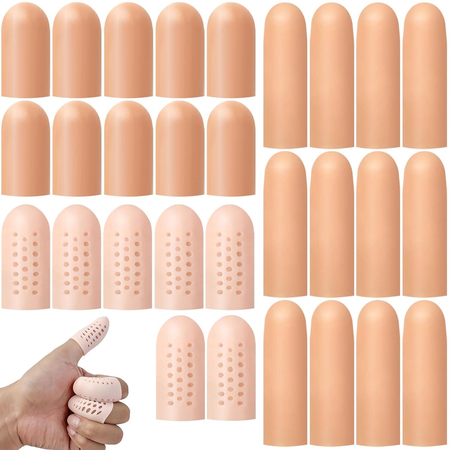30 Pcs Gel Finger Protectors, Toe Caps Silicone Fingertips Protection, Reusable Waterproof Fingers Tip Covers, Elastic Finger Toe Guards for Daily Protection