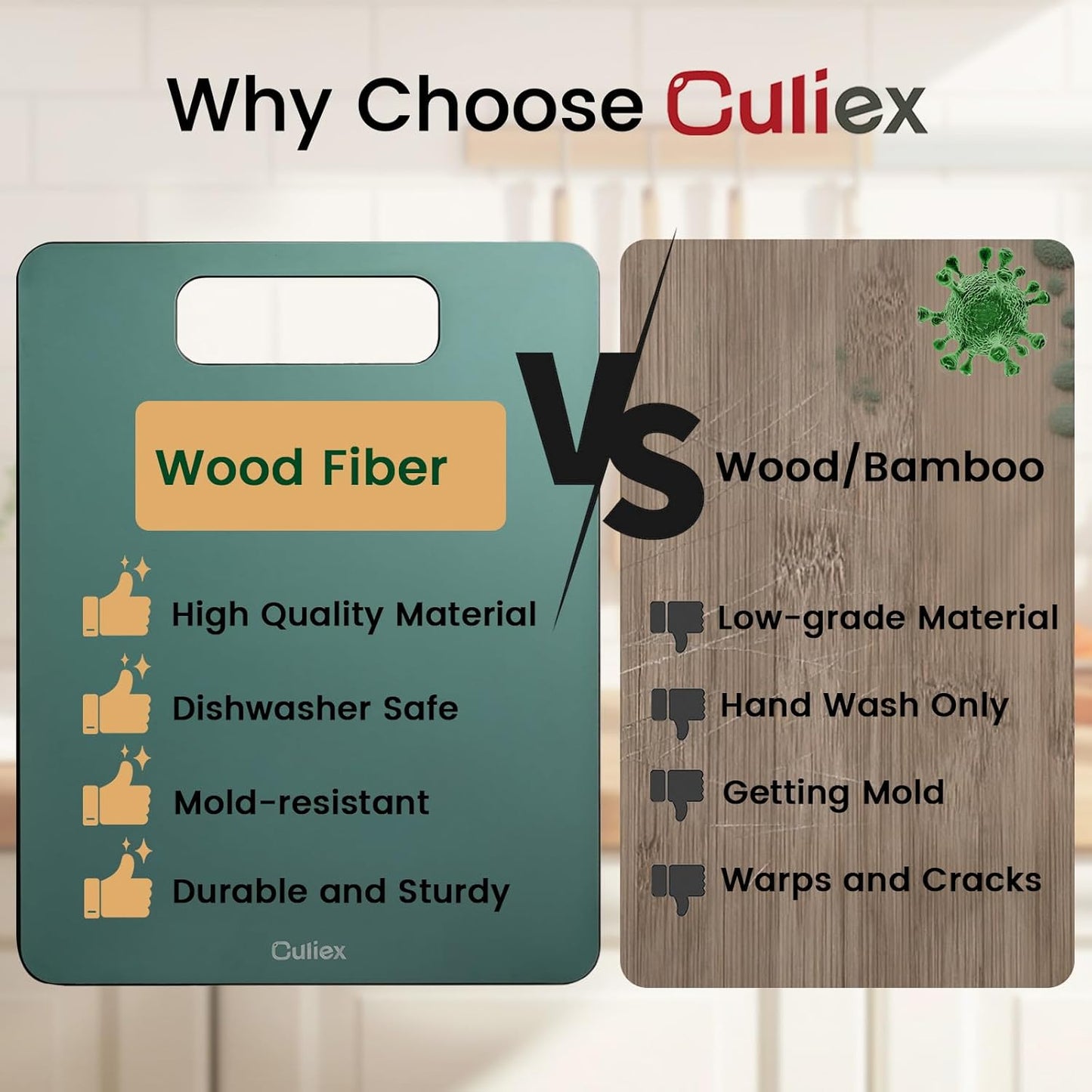 Cutting Boards for Kitchen [Set of 2], Wood Fiber Composite Cutting Board, Dishwasher Safe, Non Slip Non Toxic Chopping Board for Meat Vegetables Fruit Cheese - Green