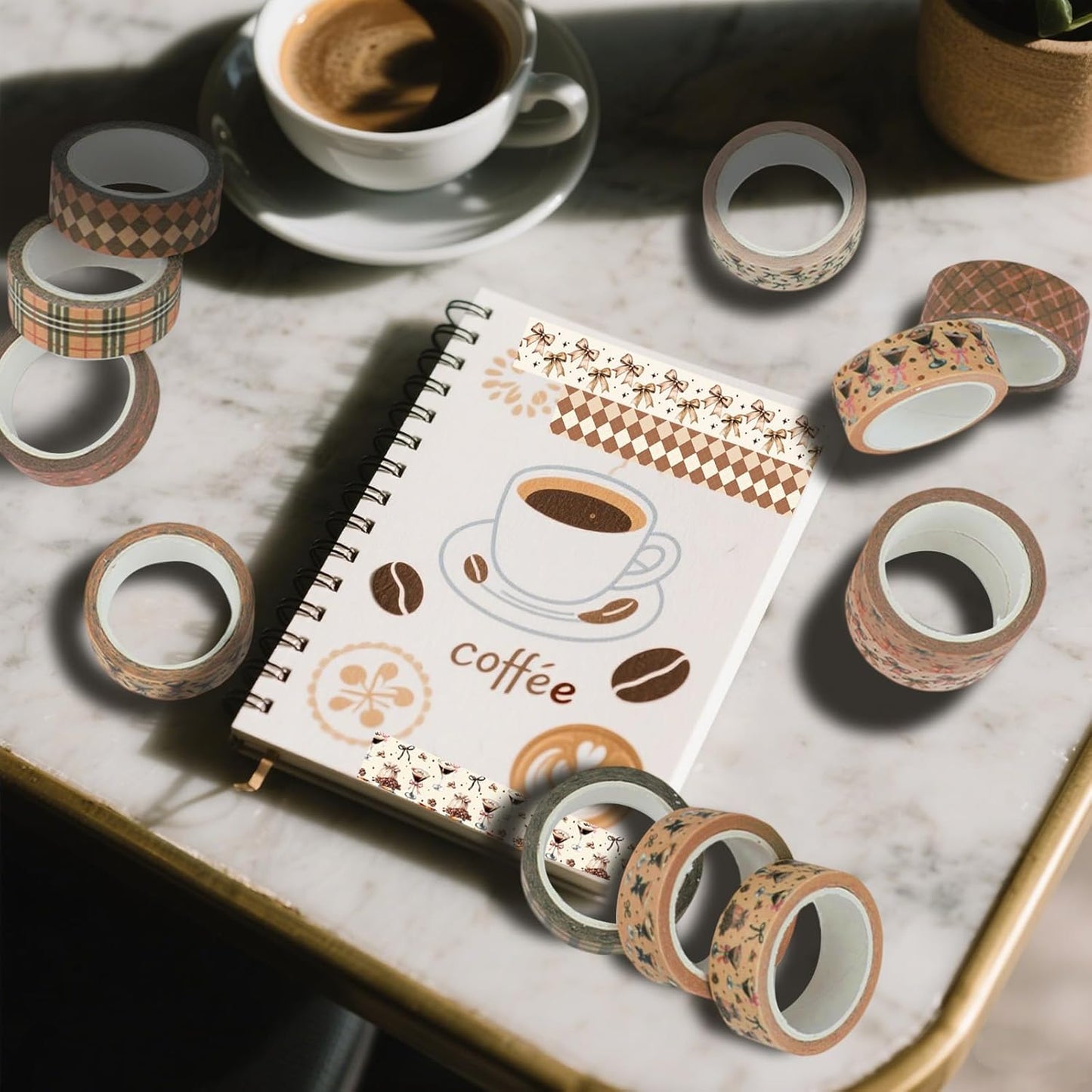 12 Rolls Martini Washi Tape, Vintage Brown Checkered Bow Masking Tape, Martini Coffee Decorative Sticker for Party Afternoon Tea Holiday Scrapbook Journal DIY Craft Gift Wraps 16.4FT